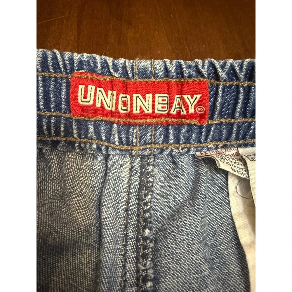 Unionbay Mens XL Vintage Denim Cargo Shorts Elastic Waist Blue Cotton Relaxed